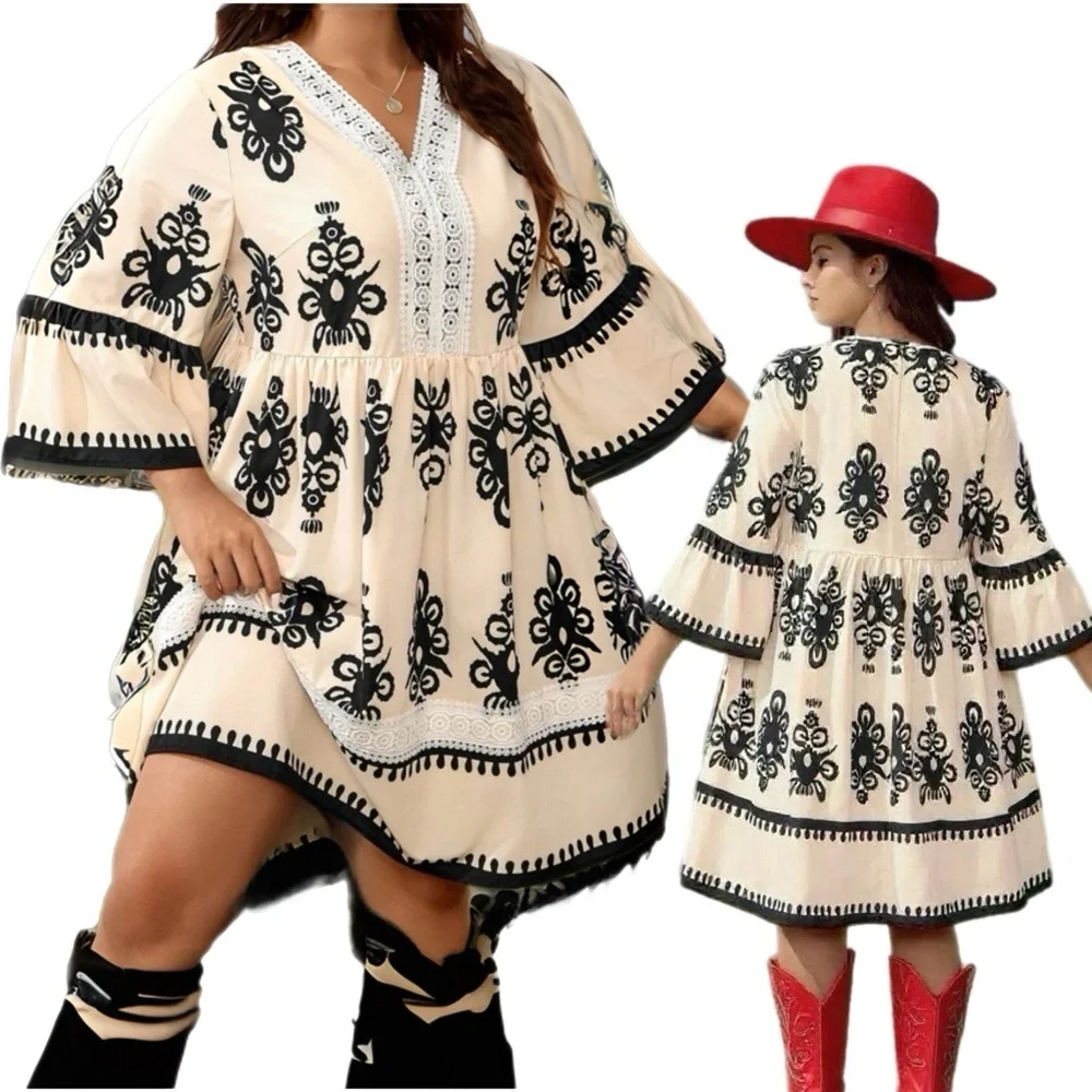 Betty Cream Boutique+ Faux Embroidered Cream: White Lace & Black Accents NWT 3X